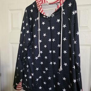 Michelle Mae Dark Blue Star Hoodie with Red Accents